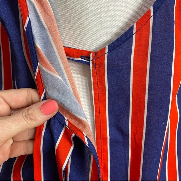 WeWoreWhat Blanca Wrap Dress Size Small Navy Blue Red Stripe Long Sleeve Summer - Picture 13 of 16
